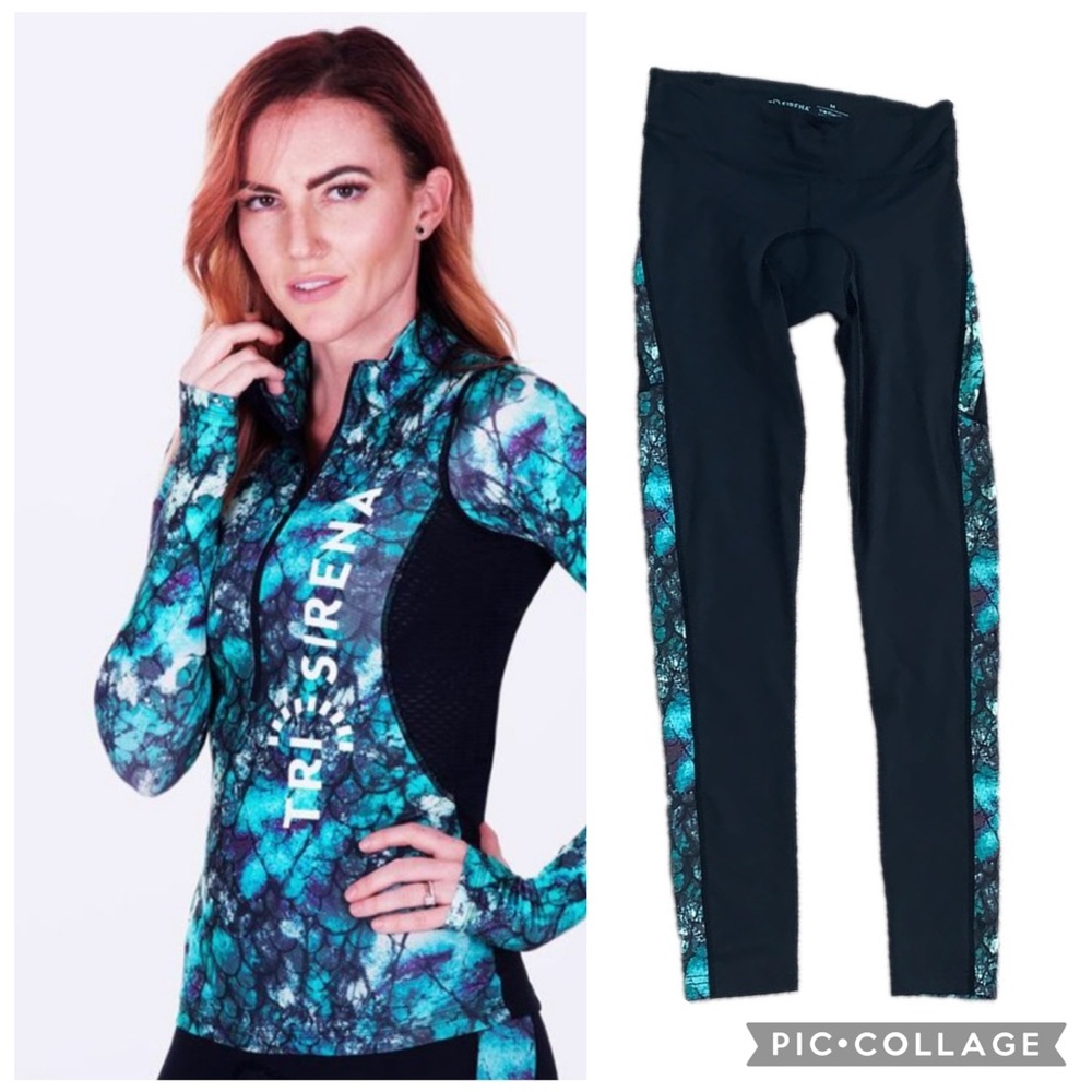 Tri Sirena Long Sleeve Cycling Jersey + Padded Leggings Set, Large